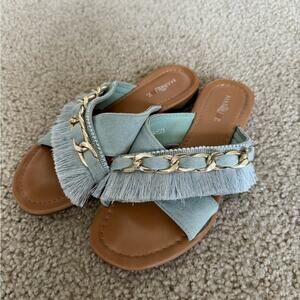 Marquiiz Fringed Suede Chain Link Slides - Seafoam Green Size 6